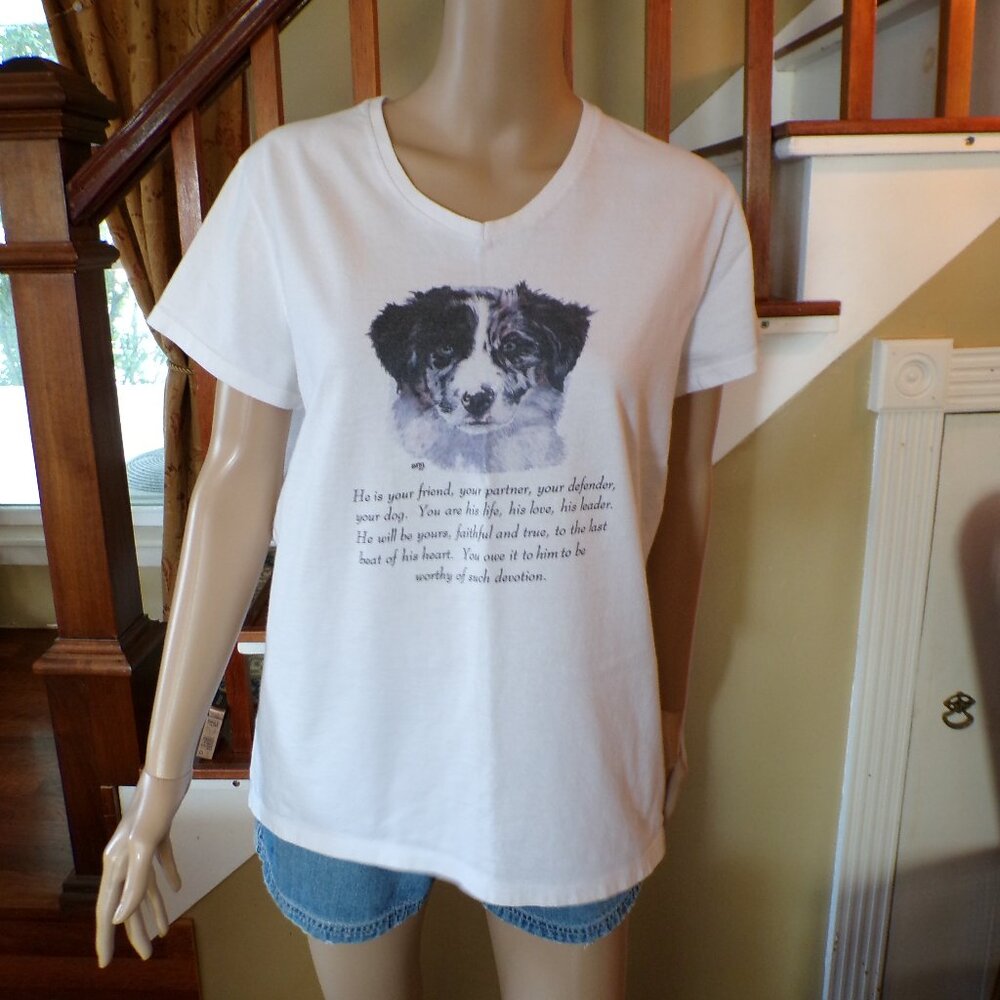 Australian Shepherd & Poem Women's White Short Sleeve T-Shirt 100% Cotton Large